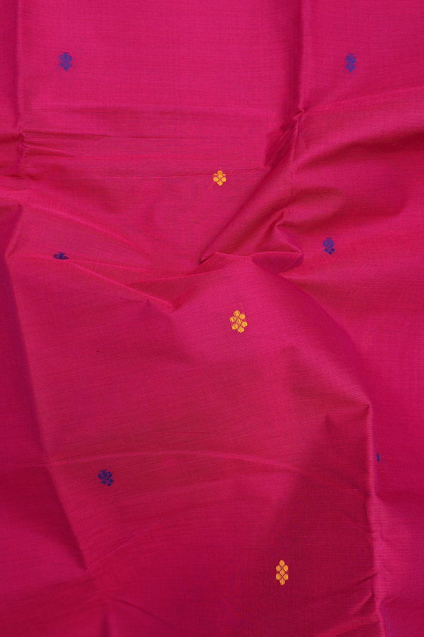 Chettinadu Cotton Saree In Rani Pink With Threadwork Buttas