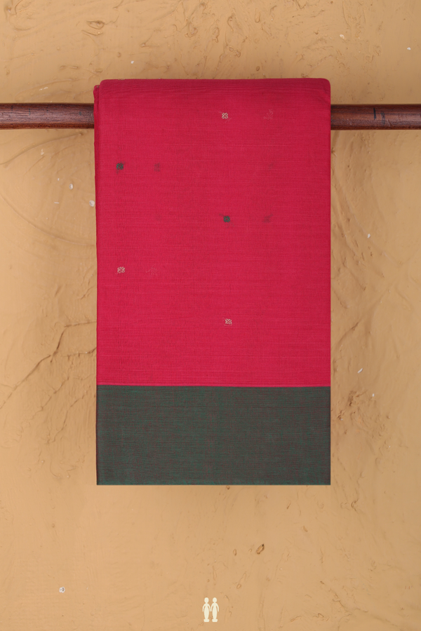 Chettinadu Cotton Saree In Rani Pink With Threadwork Buttis