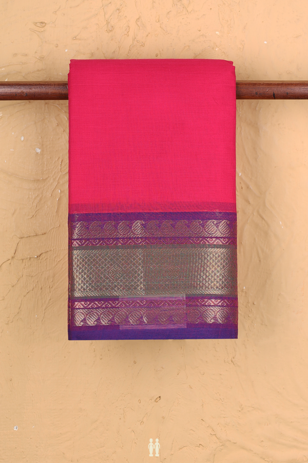 Chettinadu Cotton Saree In Rani Pink With Zari Border