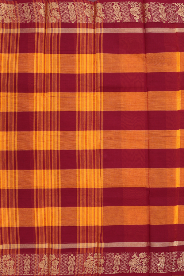 Chettinadu Cotton Saree In Red And Orange With Checks Design