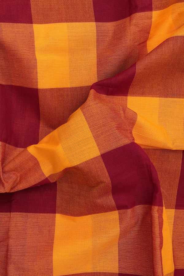 Chettinadu Cotton Saree In Red And Orange With Checks Design