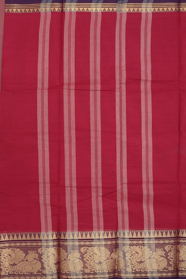 Chettinadu Cotton Saree In Red With Contrast Border