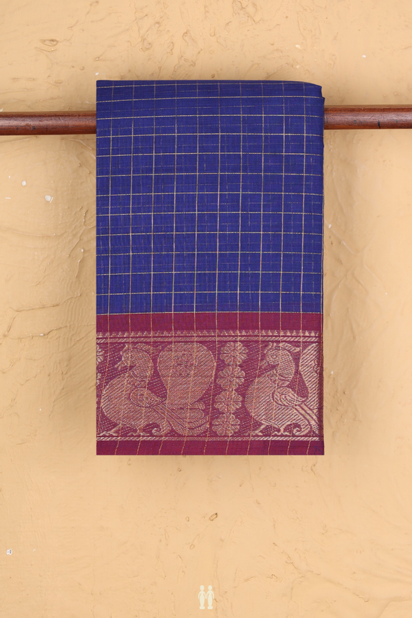 Chettinadu Cotton Saree In Royal Blue With Checks Design