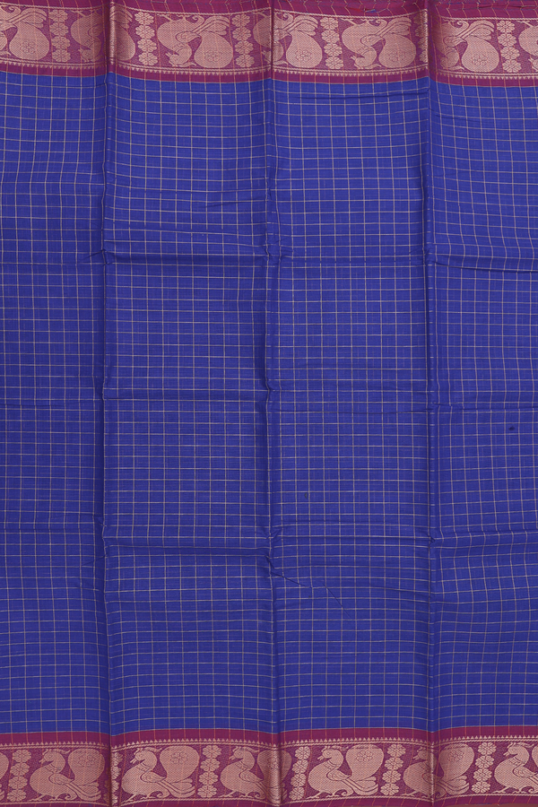Chettinadu Cotton Saree In Royal Blue With Checks Design