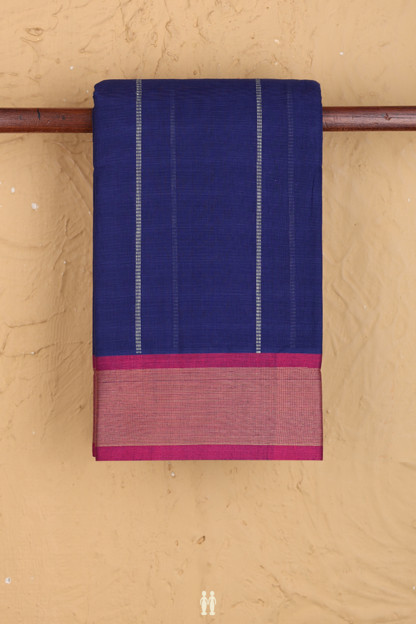 Chettinadu Cotton Saree In Royal Blue With Stripes Design