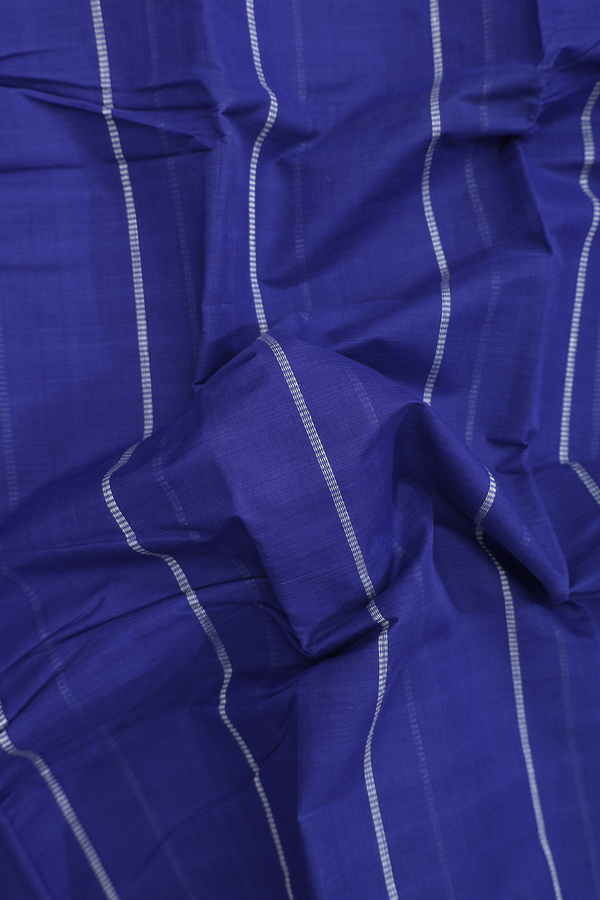 Chettinadu Cotton Saree In Royal Blue With Stripes Design