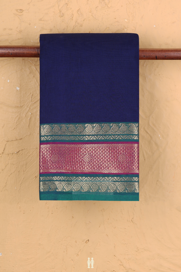 Chettinadu Cotton Saree In Royal Blue With Zari Border