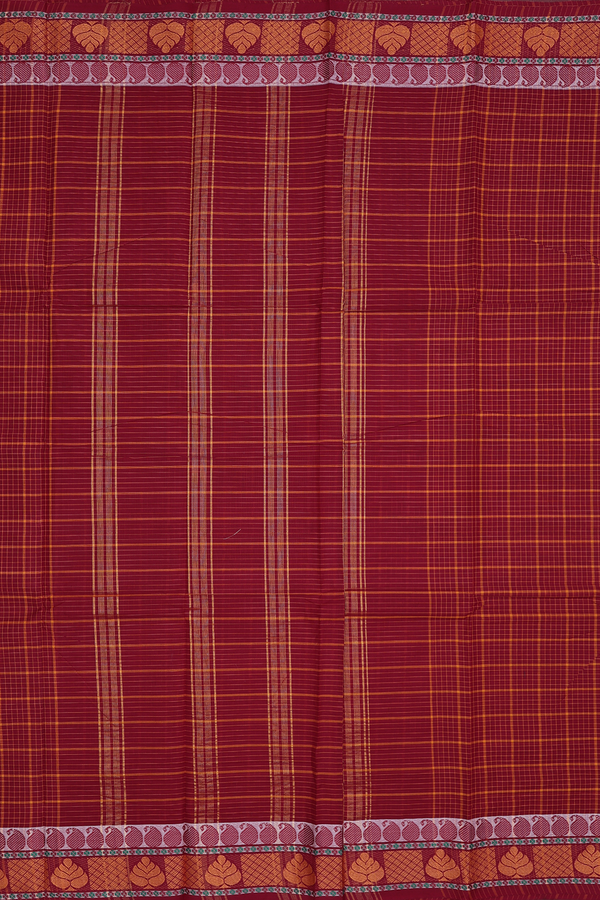 Chettinadu Cotton Saree In Ruby Red With Checks Design