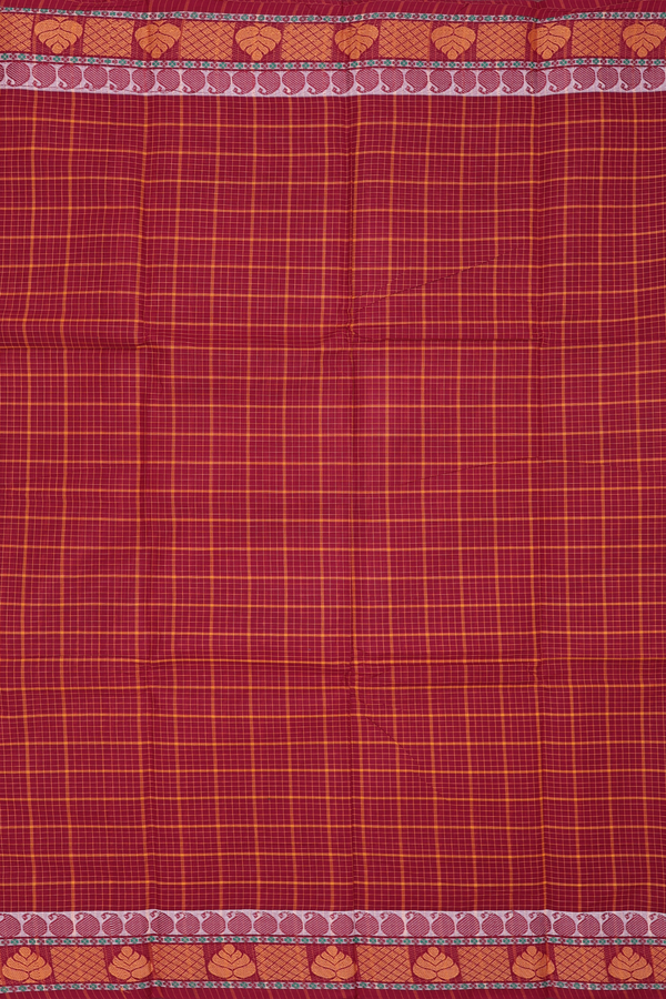 Chettinadu Cotton Saree In Ruby Red With Checks Design