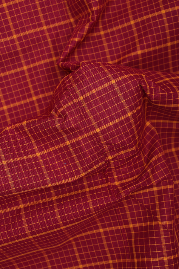 Chettinadu Cotton Saree In Ruby Red With Checks Design