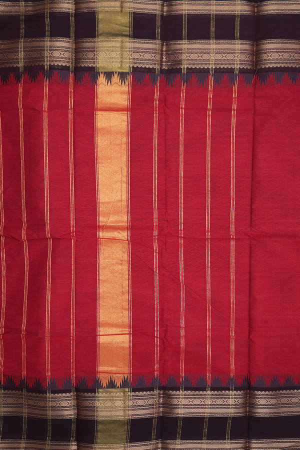 Chettinadu Cotton Saree In Ruby Red With Contrast Border