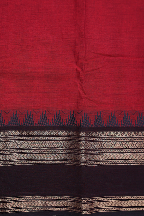 Chettinadu Cotton Saree In Ruby Red With Contrast Border