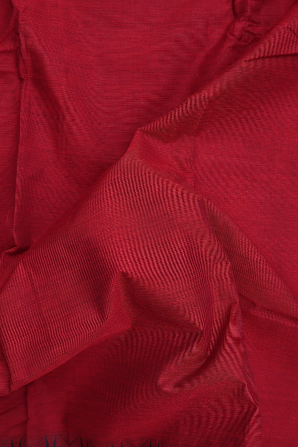 Chettinadu Cotton Saree In Ruby Red With Contrast Border