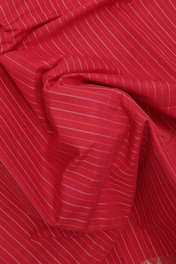 Chettinadu Cotton Saree In Ruby Red With Stripes Design