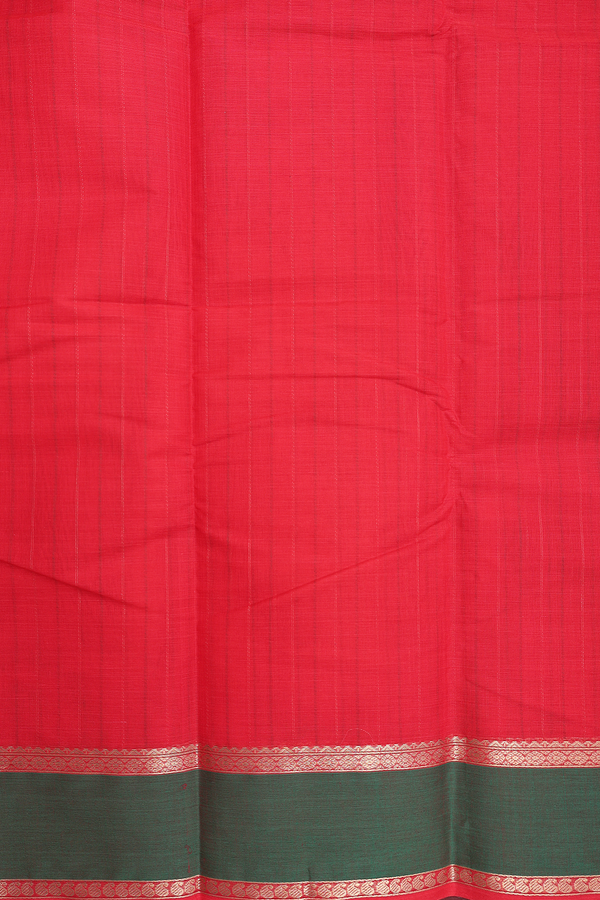 Chettinadu Cotton Saree In Scarlet Red With Stripes Design