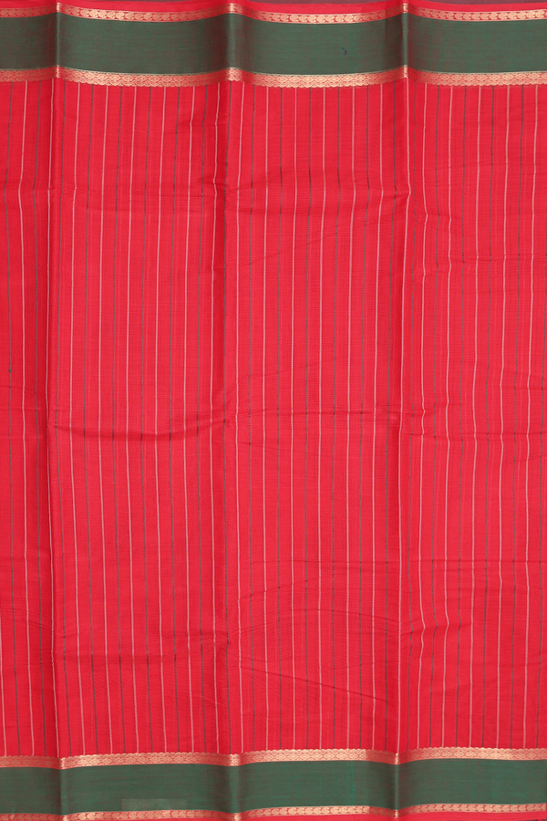 Chettinadu Cotton Saree In Scarlet Red With Stripes Design
