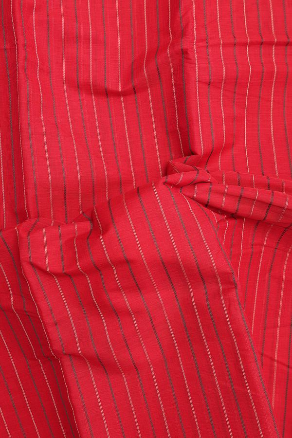 Chettinadu Cotton Saree In Scarlet Red With Stripes Design