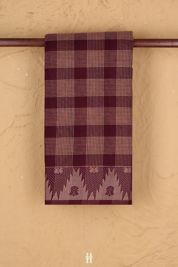 Chettinadu Cotton Saree In Shades Of Brown With Checks Design