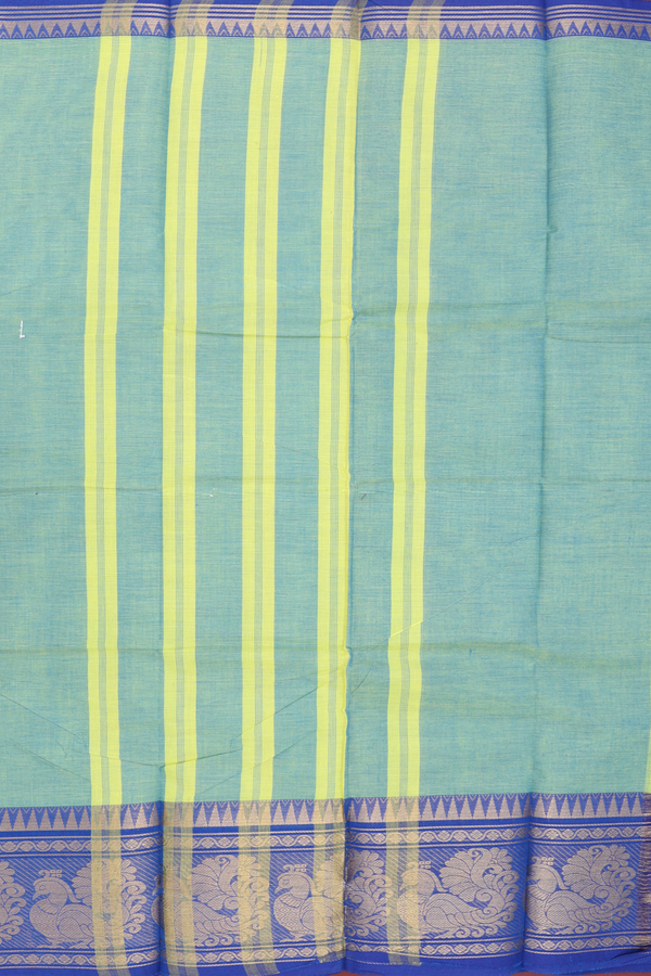 Chettinadu Cotton Saree In Stone Green With Peacock Border