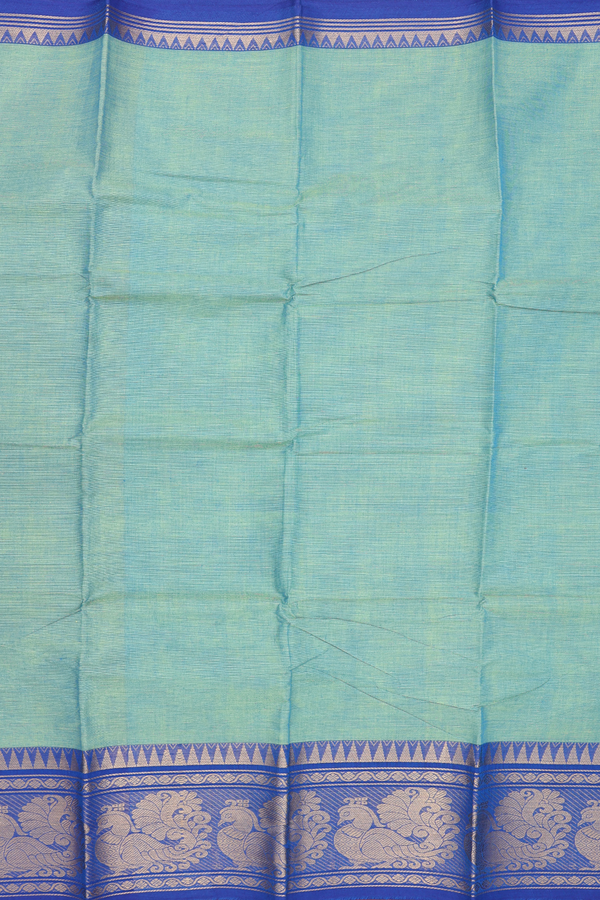 Chettinadu Cotton Saree In Stone Green With Peacock Border