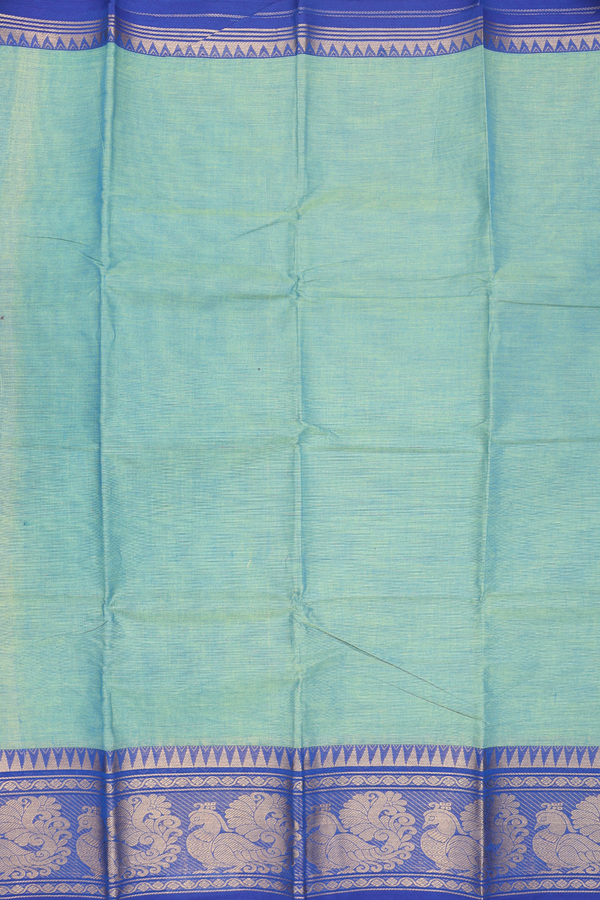 Chettinadu Cotton Saree In Stone Green With Peacock Border