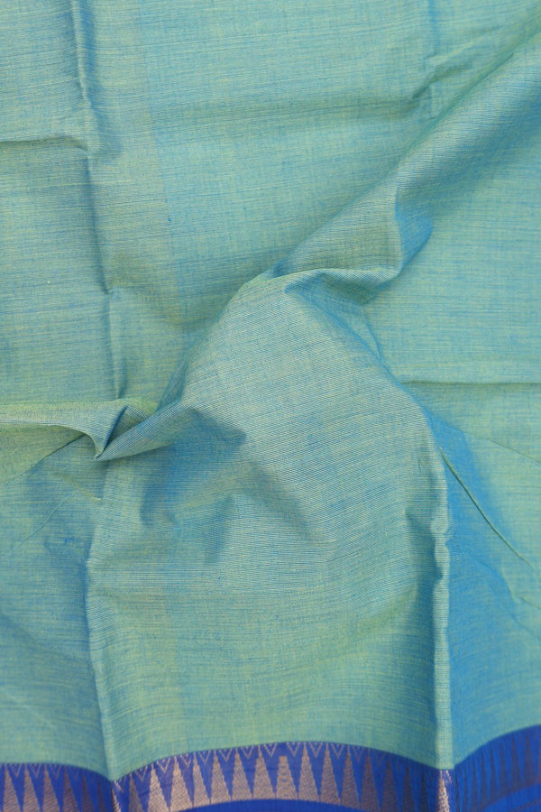 Chettinadu Cotton Saree In Stone Green With Peacock Border