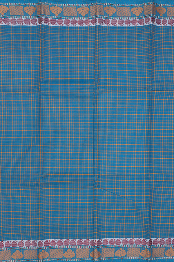 Chettinadu Cotton Saree In Teal Blue With Checks Design