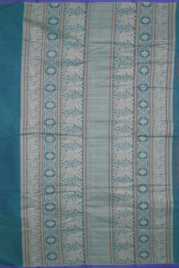 Chettinadu Cotton Saree In Teal Blue With Stripes Design