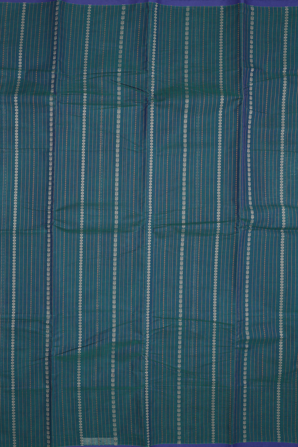 Chettinadu Cotton Saree In Teal Blue With Stripes Design