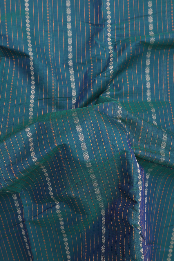 Chettinadu Cotton Saree In Teal Blue With Stripes Design
