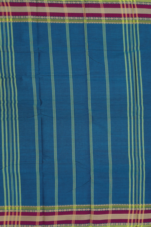 Chettinadu Cotton Saree In Teal Blue With Threadwork Border