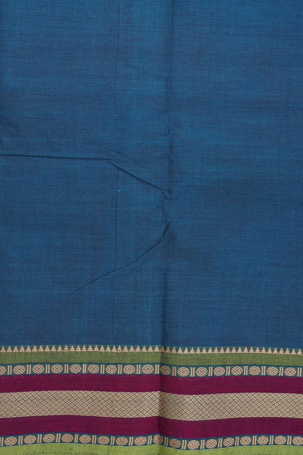 Chettinadu Cotton Saree In Teal Blue With Threadwork Border