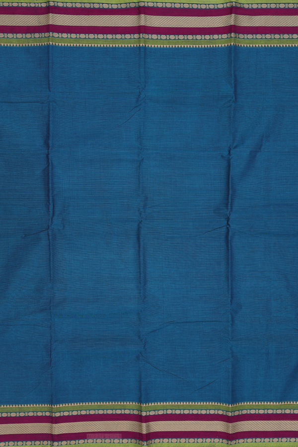 Chettinadu Cotton Saree In Teal Blue With Threadwork Border