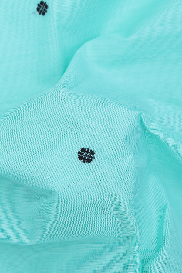 Chettinadu Cotton Saree In Turkish Blue With Floral Buttas