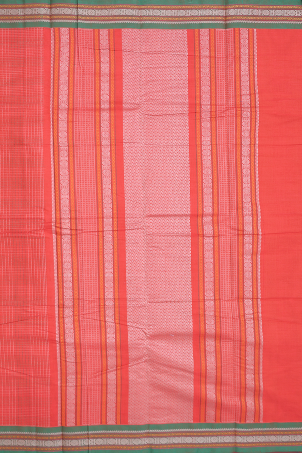 Chettinadu Cotton Saree In Spiced Orange With Checks Design