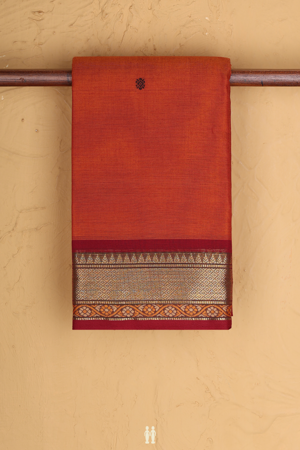 Chettinadu Cotton Saree In Vermillion Red With Floral Buttas