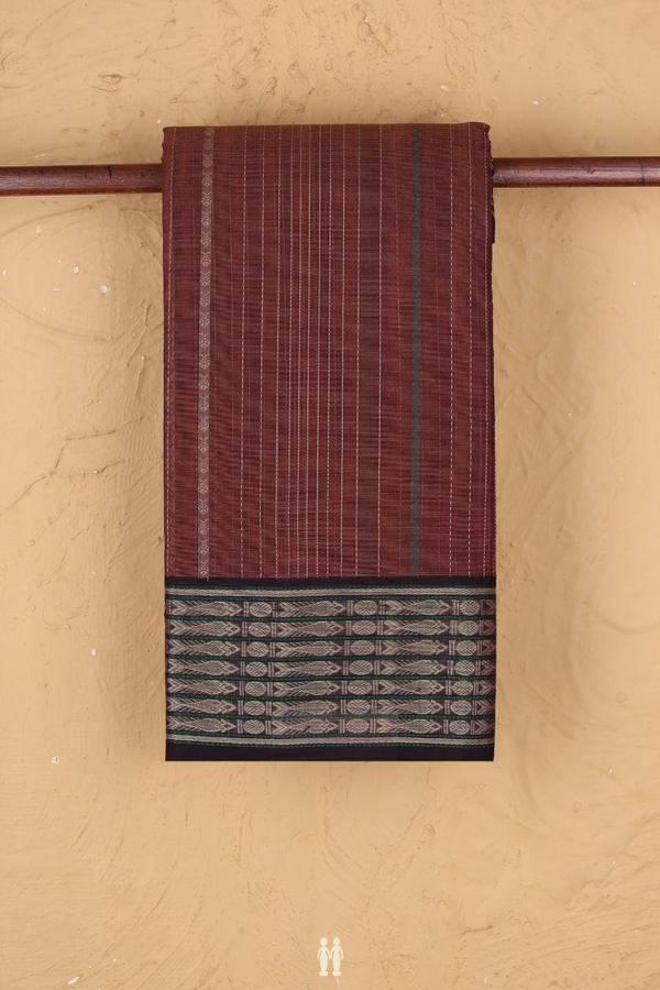 Chettinadu Cotton Saree In Walnut Brown With Stripes Design