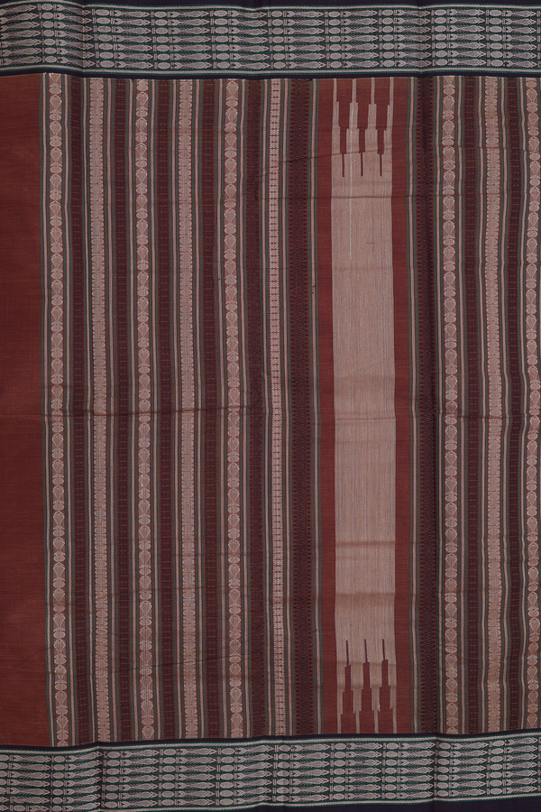 Chettinadu Cotton Saree In Walnut Brown With Stripes Design