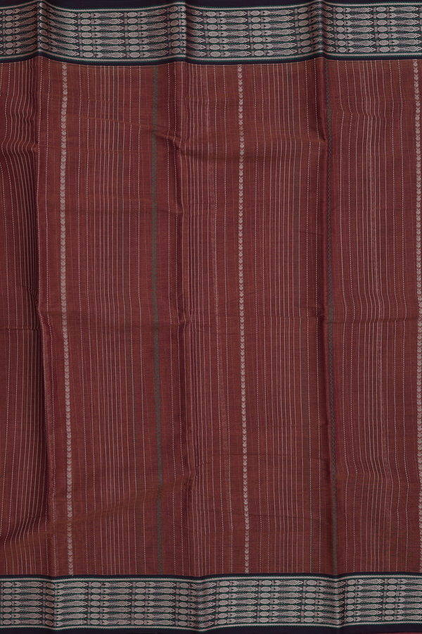 Chettinadu Cotton Saree In Walnut Brown With Stripes Design