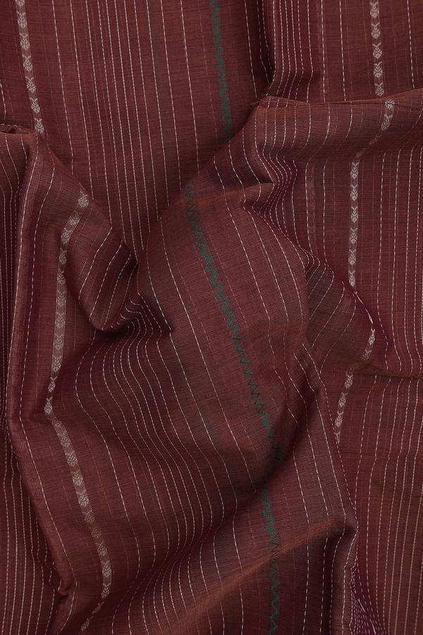 Chettinadu Cotton Saree In Walnut Brown With Stripes Design