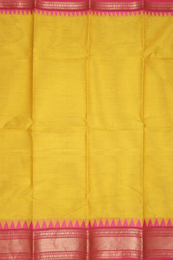 Chettinadu Cotton Saree In Yellow With Contrast Border