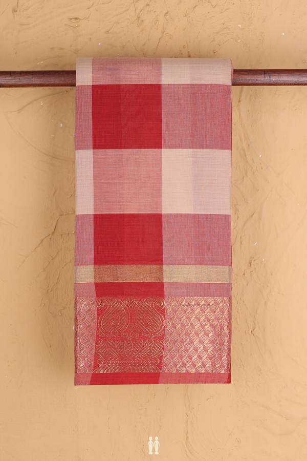 Chettinadu Cotton Saree Ivory And Brown With Checks Design