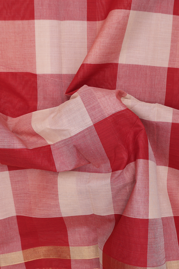 Chettinadu Cotton Saree Ivory And Brown With Checks Design