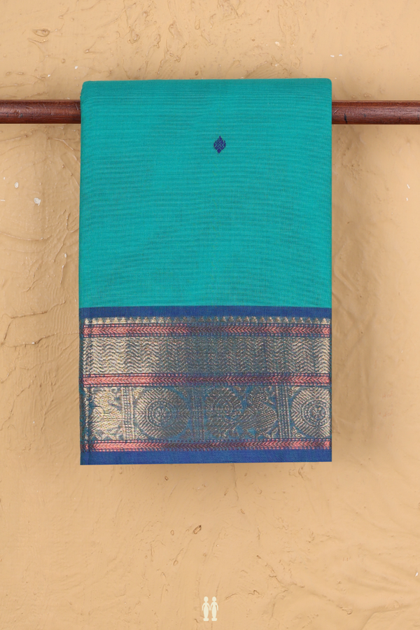 Chettinadu Cotton Saree Light Sea Green With Threadwork Buttas