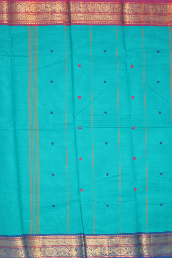 Chettinadu Cotton Saree Light Sea Green With Threadwork Buttas