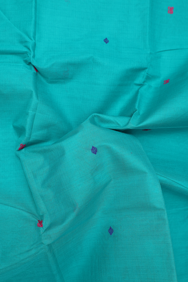 Chettinadu Cotton Saree Light Sea Green With Threadwork Buttas