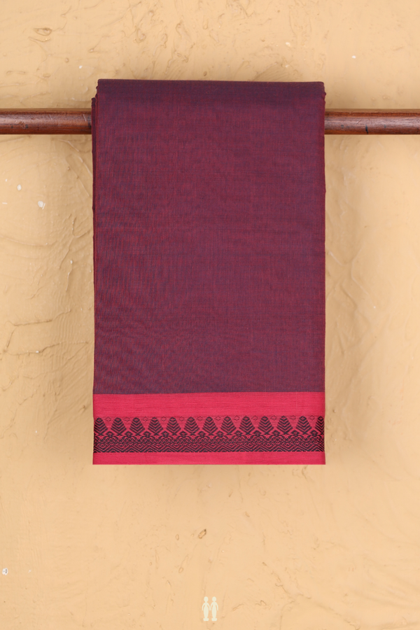Chettinadu Cotton Saree Burgundy Red With Threadwork Border