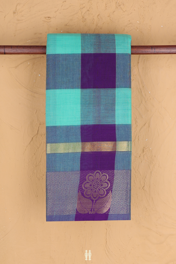 Chettinadu Cotton Saree Purple And Green With Checks Design