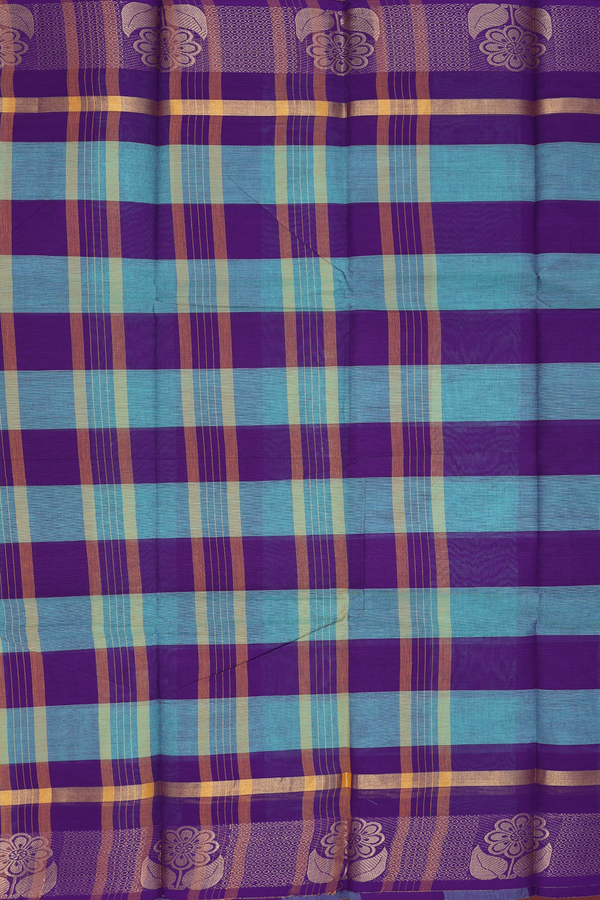 Chettinadu Cotton Saree Purple And Green With Checks Design