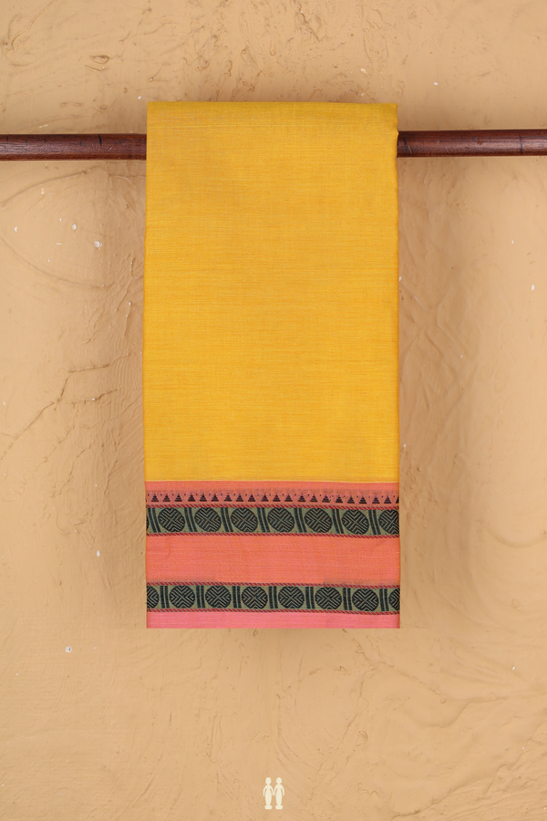 Chettinadu Cotton Saree Saffron Yellow With Contrast Border